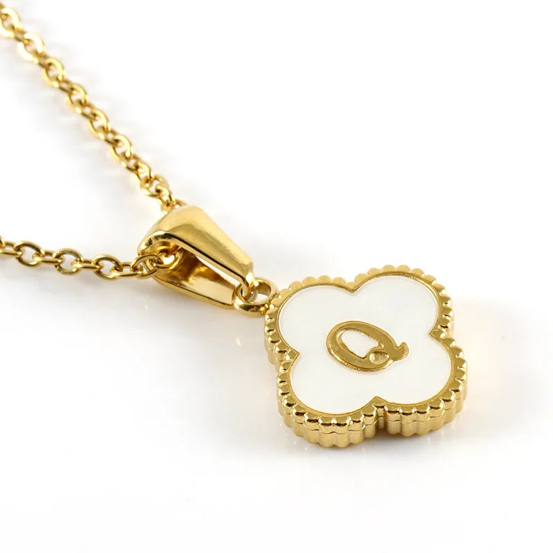 A-Z Gold Clover Initial Pendant Necklace