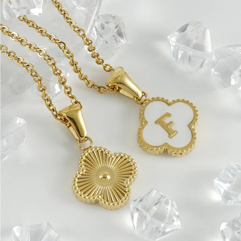 A-Z Gold Clover Initial Pendant Necklace