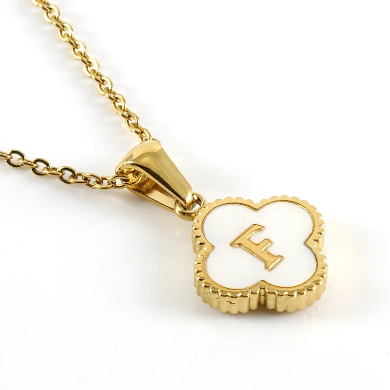 A-Z Gold Clover Initial Pendant Necklace