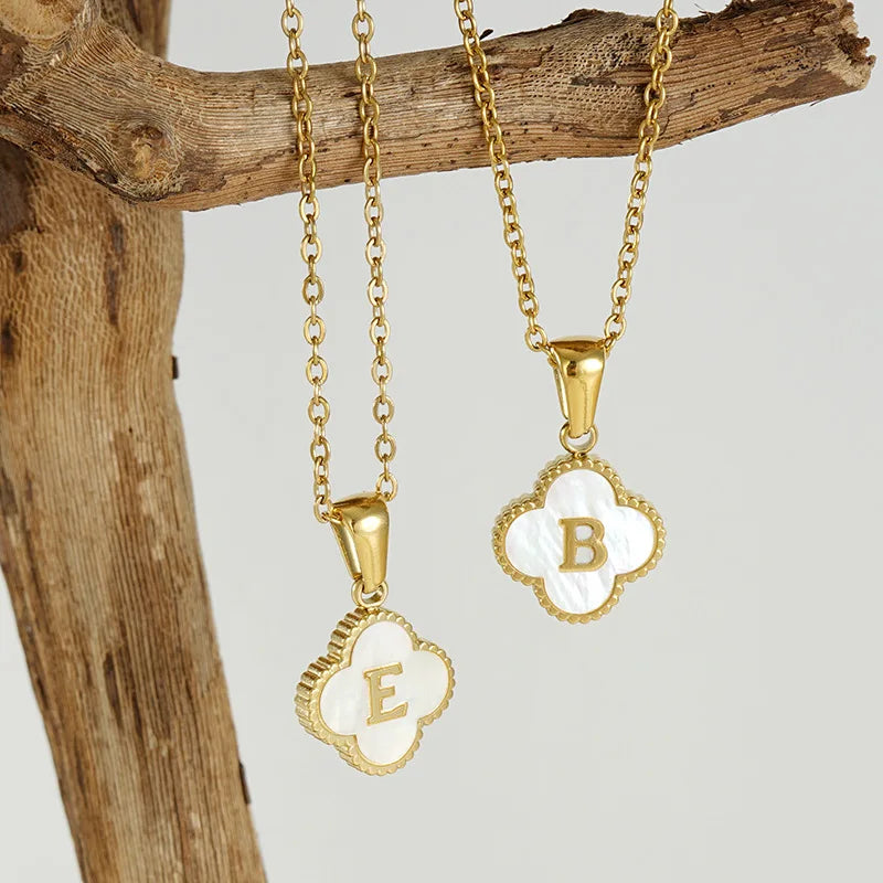 A-Z Gold Clover Initial Pendant Necklace