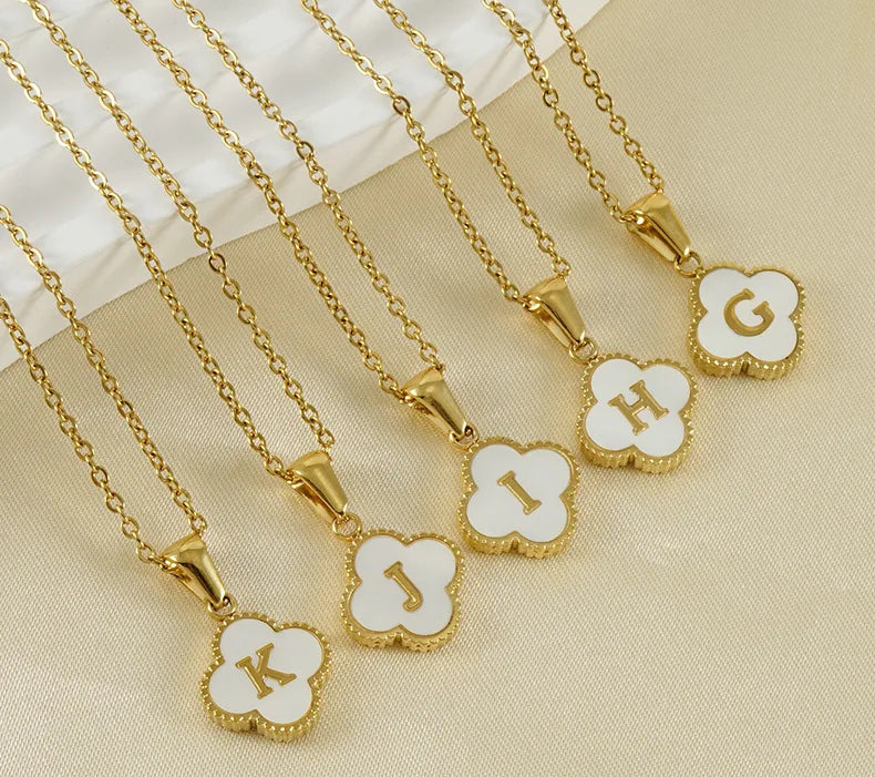 A-Z Gold Clover Initial Pendant Necklace