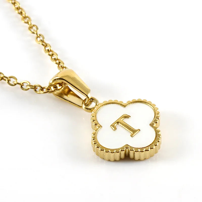 A-Z Gold Clover Initial Pendant Necklace
