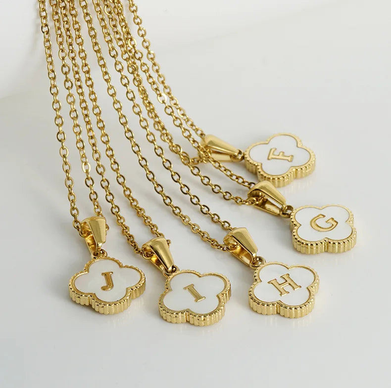 A-Z Gold Clover Initial Pendant Necklace