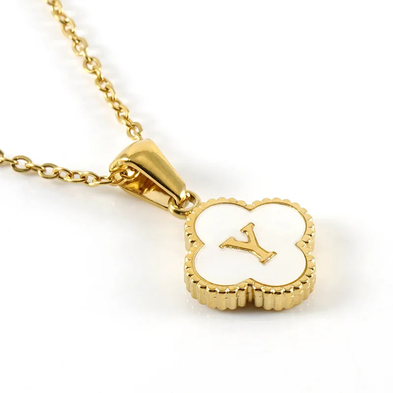 A-Z Gold Clover Initial Pendant Necklace