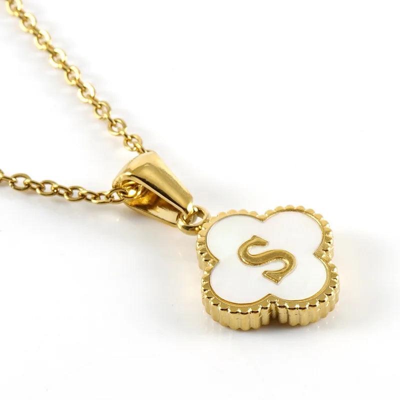 A-Z Gold Clover Initial Pendant Necklace