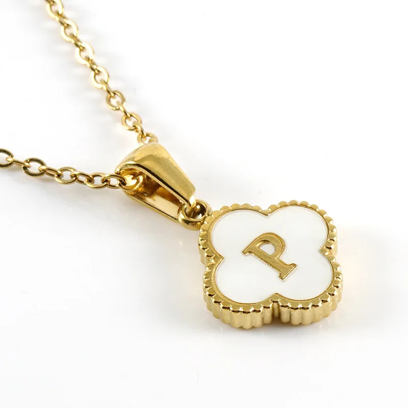 A-Z Gold Clover Initial Pendant Necklace