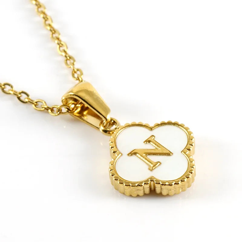 A-Z Gold Clover Initial Pendant Necklace