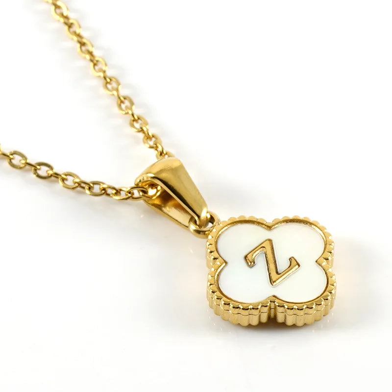 A-Z Gold Clover Initial Pendant Necklace