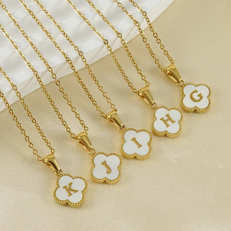 A-Z Gold Clover Initial Pendant Necklace