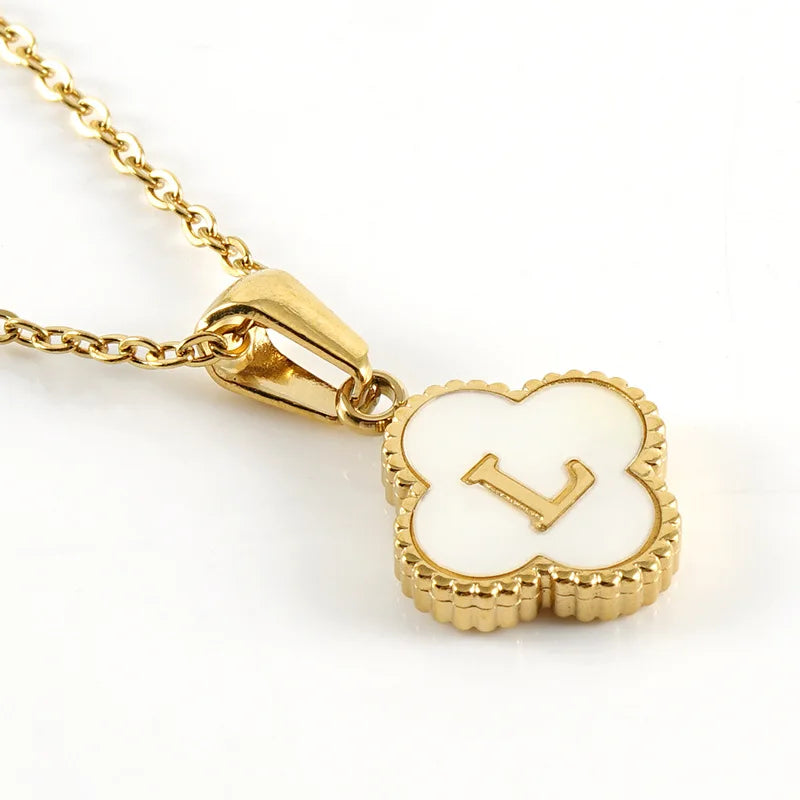 A-Z Gold Clover Initial Pendant Necklace