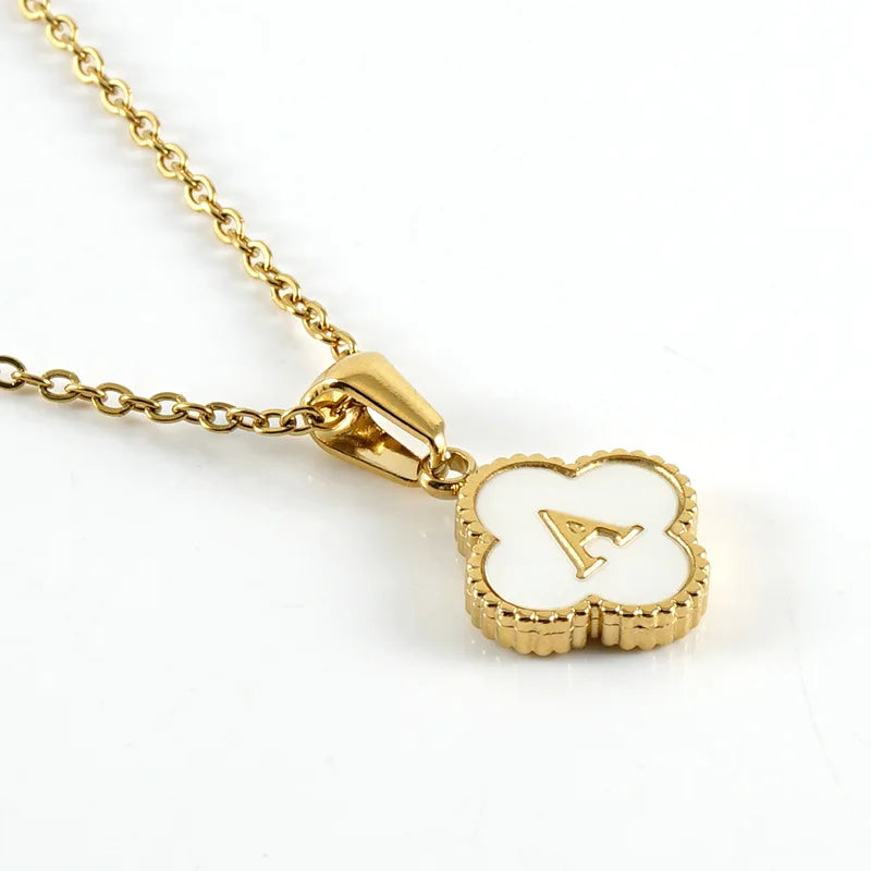 A-Z Gold Clover Initial Pendant Necklace