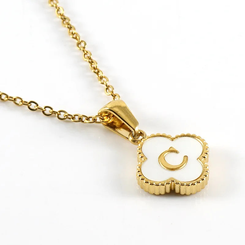 A-Z Gold Clover Initial Pendant Necklace