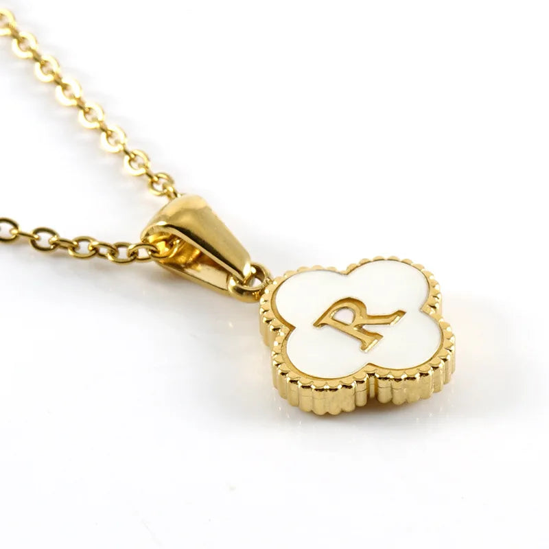 A-Z Gold Clover Initial Pendant Necklace