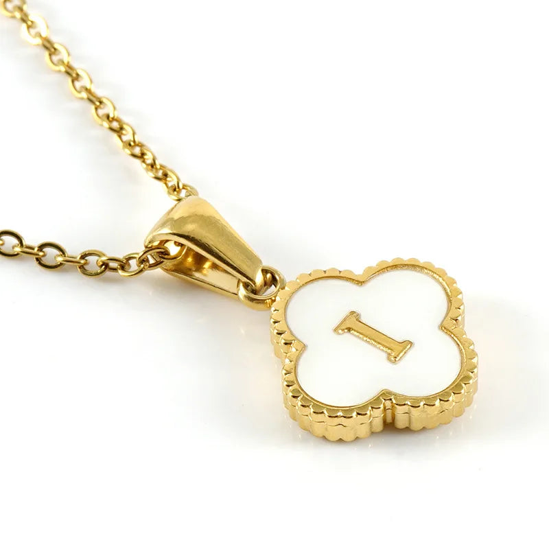 A-Z Gold Clover Initial Pendant Necklace