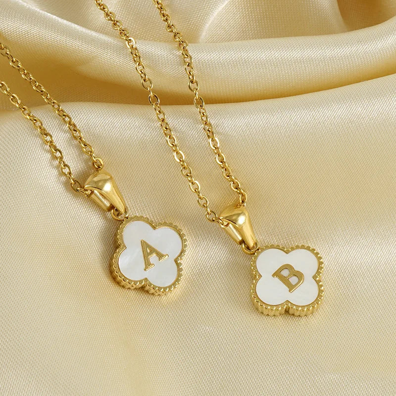 A-Z Gold Clover Initial Pendant Necklace