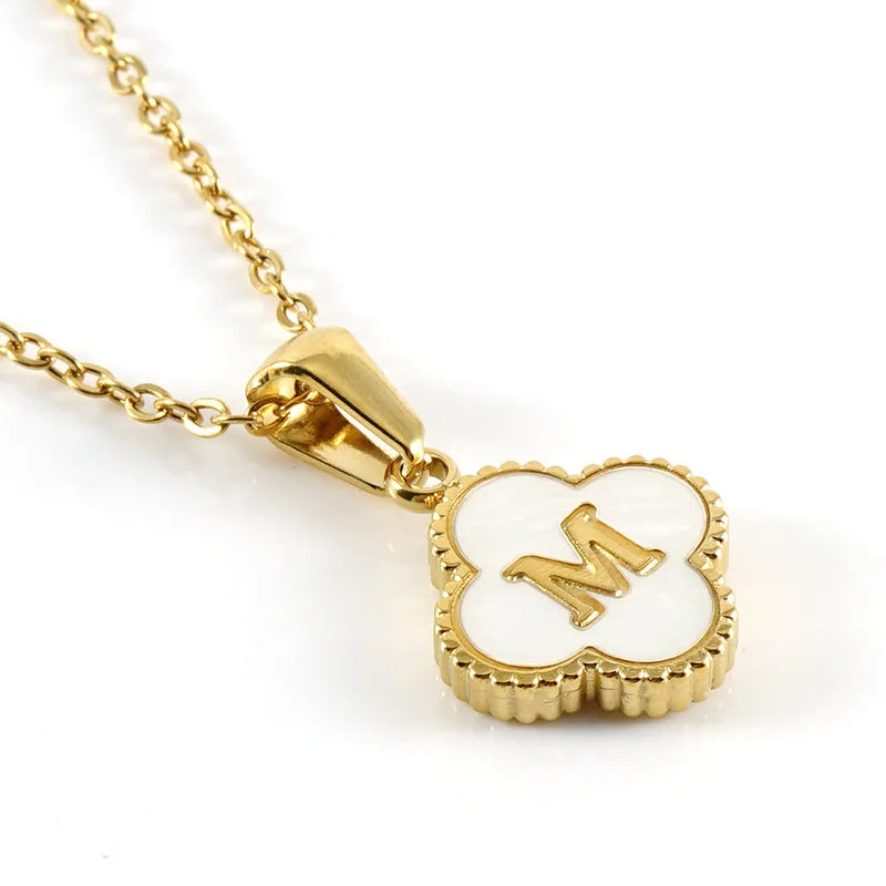 A-Z Gold Clover Initial Pendant Necklace