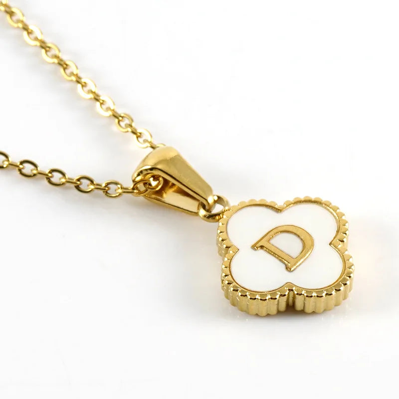 A-Z Gold Clover Initial Pendant Necklace