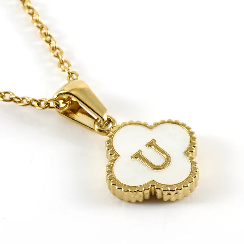 A-Z Gold Clover Initial Pendant Necklace