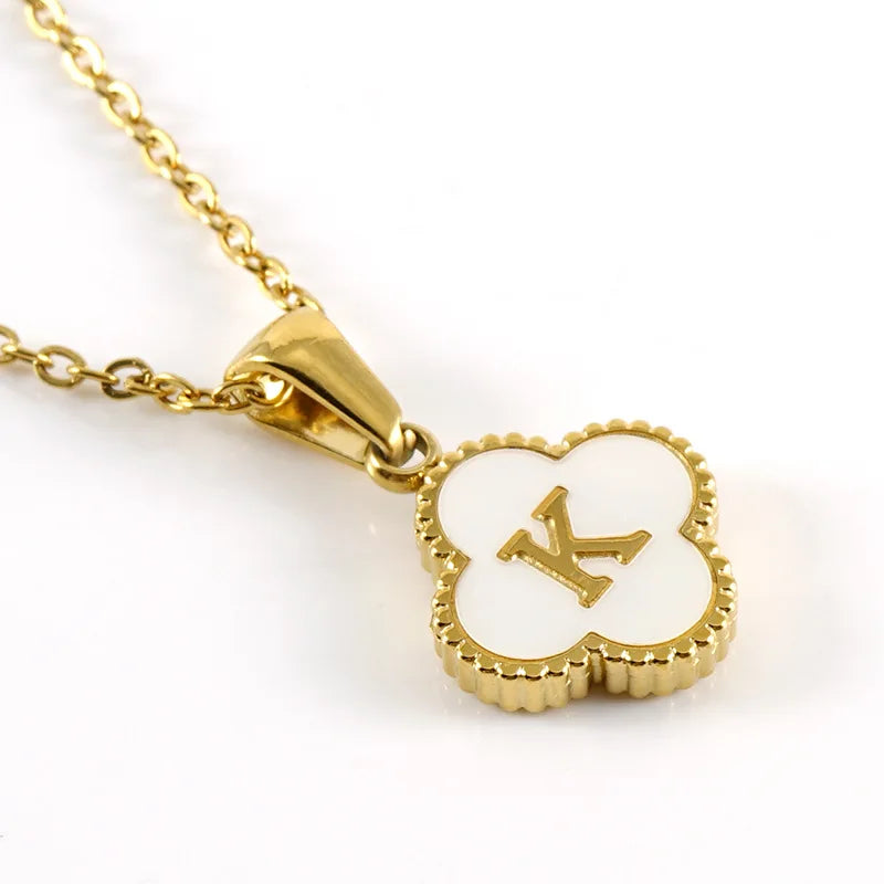 A-Z Gold Clover Initial Pendant Necklace