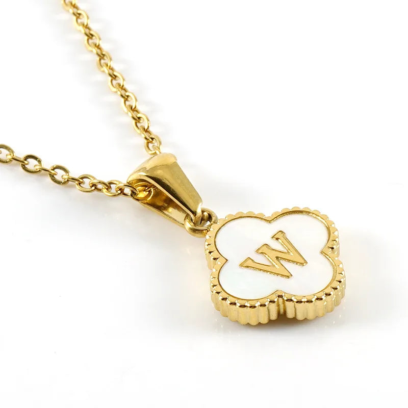 A-Z Gold Clover Initial Pendant Necklace