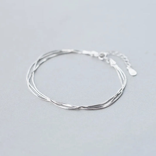 Slim Multilayer Simple Silver String Bracelet